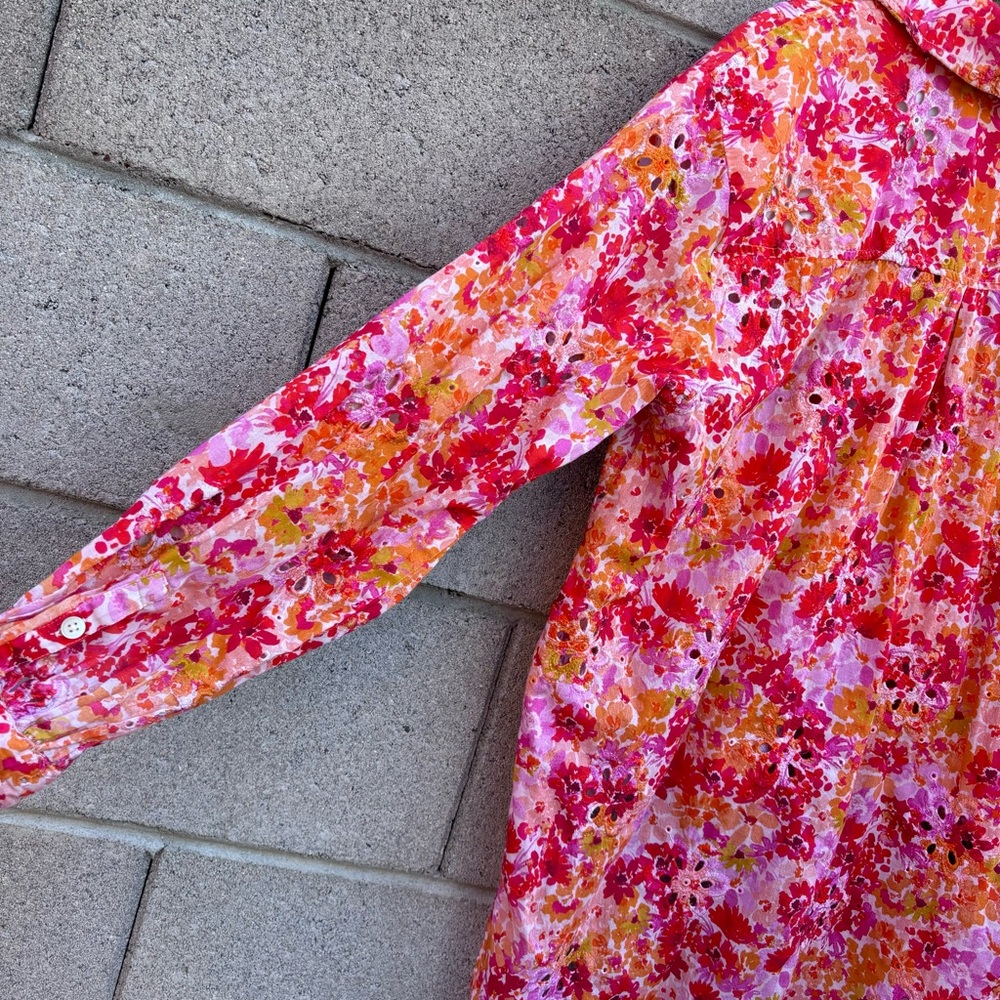 Anthropologie Maeve Tie Front Longline Floral Eyelet Blouse - Picture 8 of 13